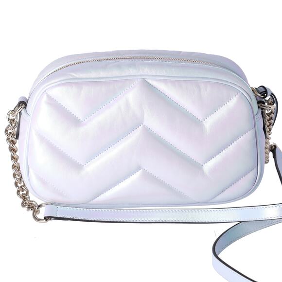GUCCI GG Marmont Shoulder Bag 447632 Iridescent Pearl Blue Leather - Picture 3 of 8